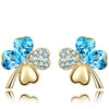 Blue Austrian Crystal Leaf Clover Stud Earrings