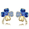 Blue Austrian Crystal Leaf Clover Stud Earrings