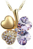 Austrian Crystal and Rhinestones Four Leaf Clovers Pendant Necklace