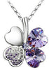 Austrian Crystal and Rhinestones Four Leaf Clovers Pendant Necklace