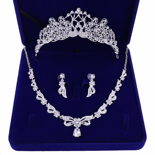 Crystal, Butterfly, Leaf and Rhinestone Tiara, Necklace & Earrings Wedding Jewelry Set