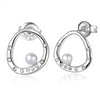 925 Sterling Silver 3mm Crystal Round Shape Shell Pearl Curved Circle Stud Earrings - Innovato Store