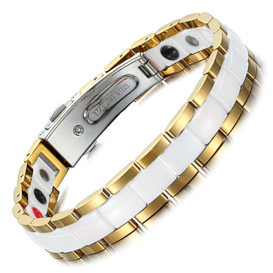 White and Gold Ceramic Magnetic Bracelet