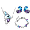 Austrian Crystal Butterfly & Heart Necklace, Bracelet & Earrings Jewelry Set