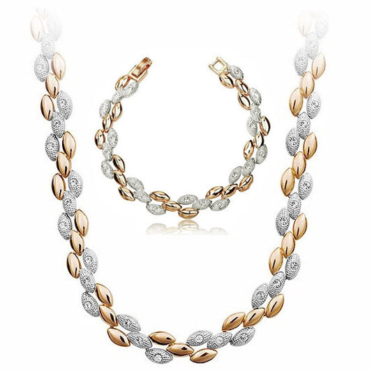 Rhinestone Wheat Necklace & Bracelet Jewelry Set