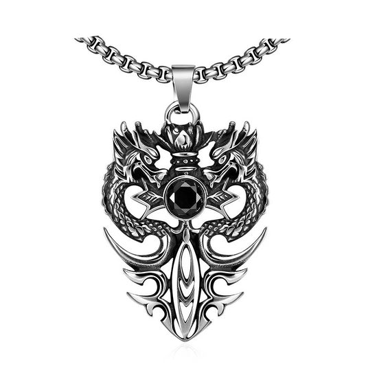 Stainless Steel Silver Vintage Double Dragon Pendant