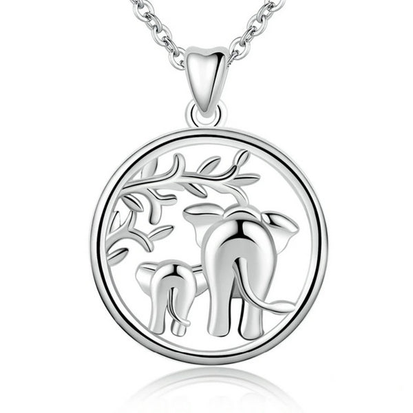 925 Sterling Silver Mother and Child Elephant Pendant Necklace