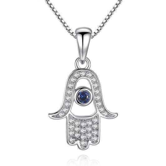 925 Sterling Silver Hamsa Hand with Blue Opal Pendant Necklace