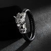 Stainless Steel Wolf Head Leather Bracelet for Men