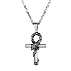 Egyptian Ankh Cross with Snake Pendant Necklace Men’s Jewelry