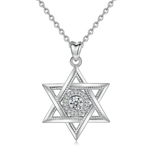 925 Sterling Silver Star of David with Cubic Zirconia Pendant Necklace
