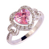 Pink & White Heart Cubic Zirconia 925 Sterling Silver Engagement Ring