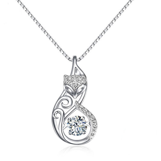 Silver Fox Pedant Necklaces 925 Sterling Silver with Zirconia Stone