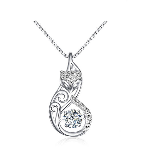 925 Sterling Silver Crystal Fox Pendant Necklace for Women