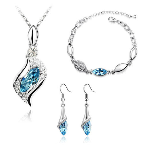 Austrian Crystal Angel & Hawk Eyes Necklace, Bracelet & Earrings Jewelry Set