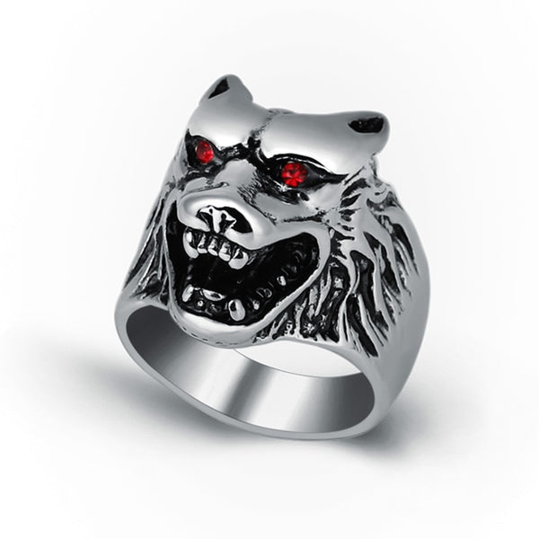 Red Crystal Eyes Wolf Head Rings