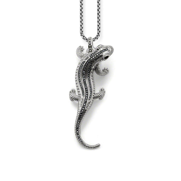 Black Pave Salamander Pendant Necklace for Men and Women