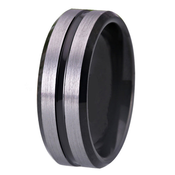 8mm Brushed Matte Silver Tungsten Carbide with Groove Wedding Band