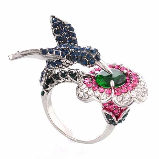 Silver Plated Crystal Rhinestones Hummingbird Ring