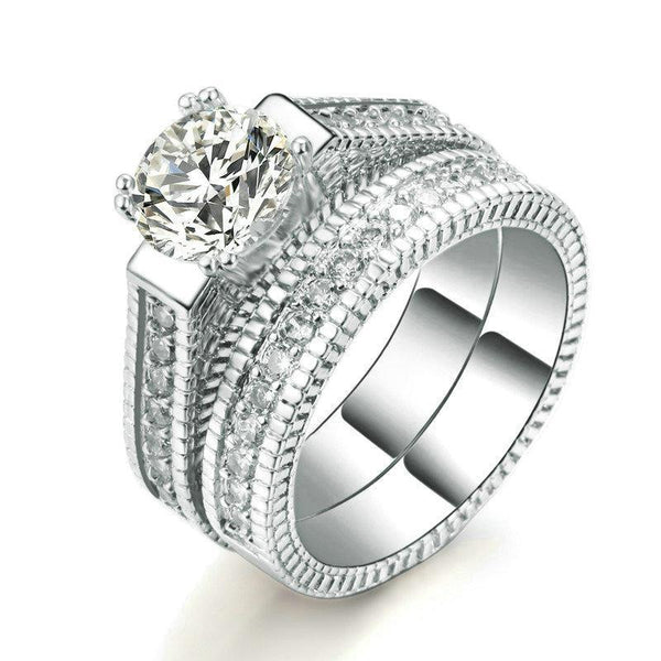 14mm Silver Plated Platinum with Crystal Detailing Women’s Jewelry Wedding Band - Innovato Store