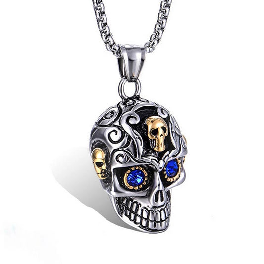 Hip Hop Stainless Steel Multicolor Skull Pendant Necklace
