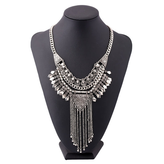 Silver Plated Vintage Boho Statement Necklace