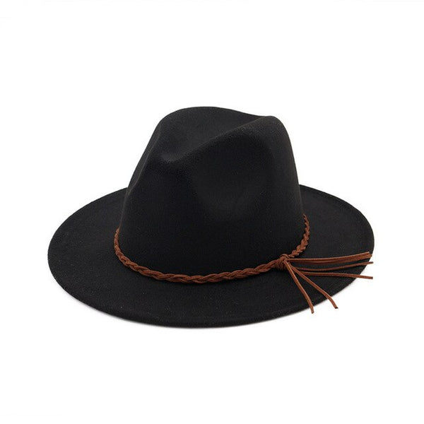 British Style Flat Brim Wool Felt Fedora Hat with Woven Band