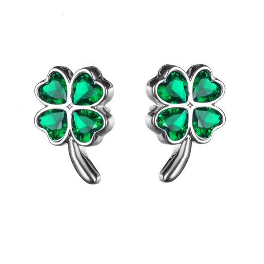 Four Leaf Clover with Green Cubic Zirconia Studded Earrings