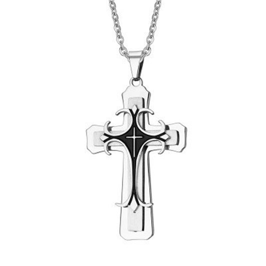 Gold and Silver Multi-layer Cross Pendant Necklace