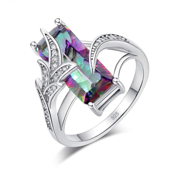 Bohemian Style 18mm Silver Plated Lavish Large Rainbow Mystic Stone Crystal Women’s Cocktail Ring - Innovato Store