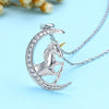 925 Sterling Silver Unicorn on Crescent Moon Pendant Necklace