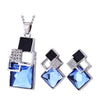 Crystal and Rhinestone Geometric Square Necklace & Stud Earrings Jewelry Set