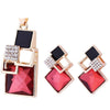 Crystal and Rhinestone Geometric Square Necklace & Stud Earrings Jewelry Set