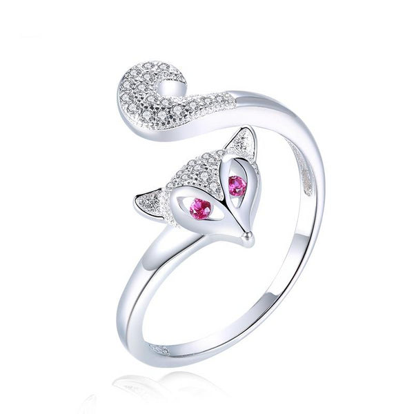 925 Sterling Silver Pink Eyes Fox Vintage Style Ring for Women