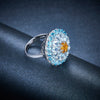 Solid 925 Sterling Silver Aquamarine Blue Cubic Zirconia Topaz Stone Cluster Women’s Wedding Band