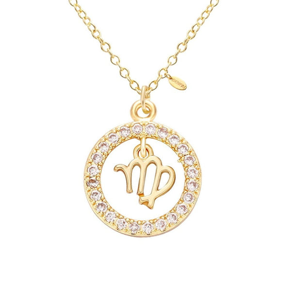 Gold Plated with Cubic Zirconia Virgo Zodiac Pendant Necklace