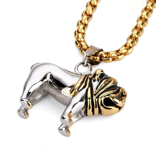 Stainless Steel HipHop Pug Dog Pendant Necklace For Men