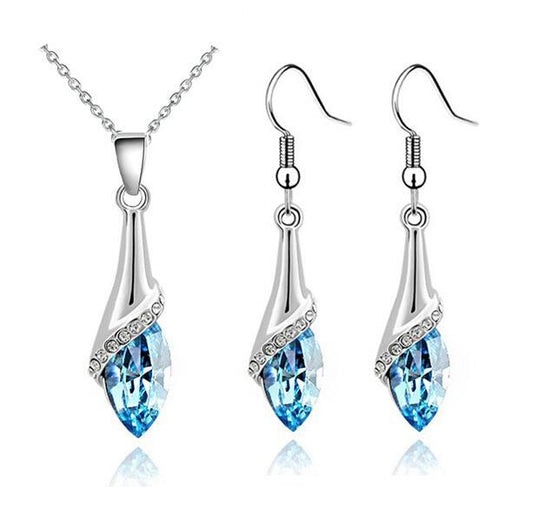 Austrian Crystal Angel Eye Water Drop Necklace & Earrings Jewelry Set