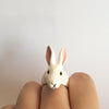 Hand Painted White Gilded Rabbit Ring Fashion Jewelry