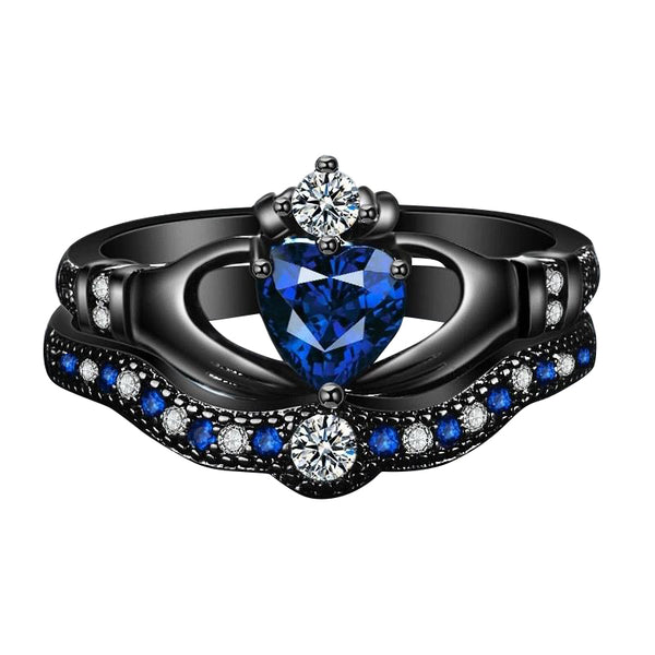 Black Gold Filled with Blue and Clear Cubic Zirconia Rings