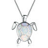 Turtle Shape White Opal Silver Pendant Necklace Women’s Jewelry