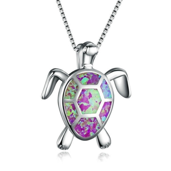 Turtle Shape White Opal Silver Pendant Necklace Women’s Jewelry