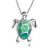 Turtle Shape White Opal Silver Pendant Necklace Women’s Jewelry