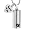 Dog Pet Paw Print Cylinder Cremation Urn Pendant Memorial Necklace