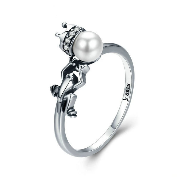 925 Sterling Silver The Frog Prince with Pearl Ring