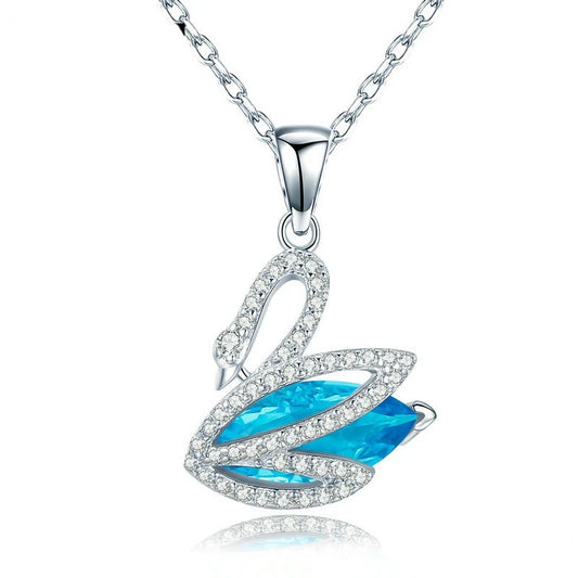 925 Sterling Silver Cubic Zirconia and Rhinestone Swan Pendant Necklace