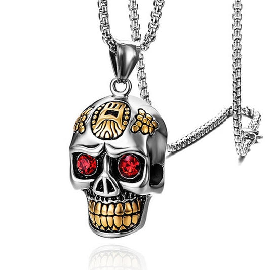 Men's Punk Multicolor Red Eye Skull Pendant Necklace