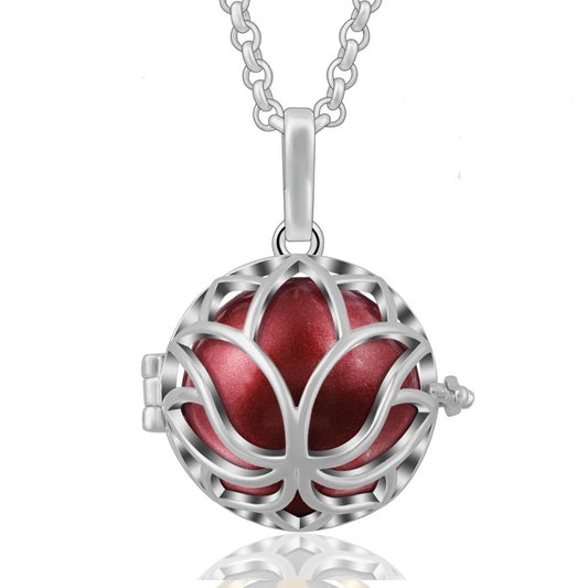 Lotus Floral Harmony Ball Locket Pendant Necklace