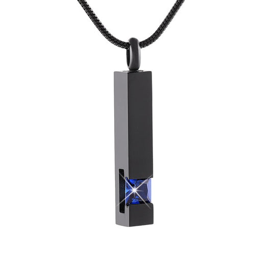 Black Plated Stainless Steel Bar with Crystal Pendant Memorial Necklace