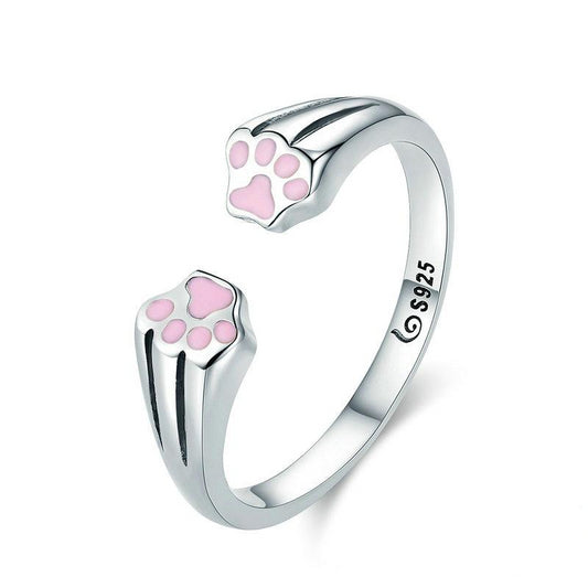 925 Sterling Silver Pink Paw Print Ring Women’s Jewelry